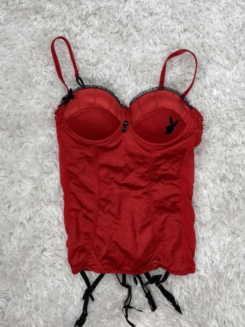 PLAYBOY Red Corset Top with Black Bunny Detail